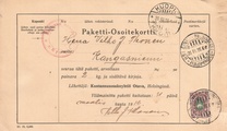 - Pakettikortti Helsinki - Kuopio - Kangasniemi 1916 - Pakettikortti Helsinki - Kuopio - Kangasniemi 1916
