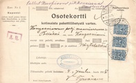 - Pakettikortti Mikkeli - Kuopio - Kangasniemi 1915 - Pakettikortti Mikkeli - Kuopio - Kangasniemi 1915