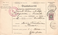 - Pakettikortti Kaavi - Kuopio - Kangasniemi 1915 - Pakettikortti Kaavi - Kuopio - Kangasniemi 1915