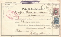 - Pakettikortti Porvoo - Kuopio - Kangasniemi 1917 - Pakettikortti Porvoo - Kuopio - Kangasniemi 1917