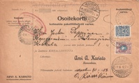 - Pakettikortti Hämeenlinna - Tampere - Kuopio - Kangasniemi 1917 - Pakettikortti Hämeenlinna - Tampere - Kuopio - Kangasniemi 1917