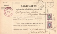 - Pakettikortti Helsinki - Kuopio - Kangasniemi 1915 - Pakettikortti Helsinki - Kuopio - Kangasniemi 1915