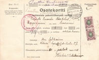 - Pakettikortti Helsinki - Kuopio - Kangasniemi 1915 - Pakettikortti Helsinki - Kuopio - Kangasniemi 1915