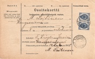 - Pakettikortti Joroinen - Kangasniemi 1908 - Pakettikortti Joroinen - Kangasniemi 1908
