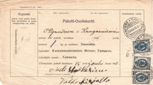 - Pakettikortti Tampere - Kangasniemi 1910 - Pakettikortti Tampere - Kangasniemi 1910