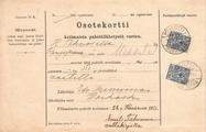 - Pakettikortti Woikoski - Mikkeli - Kangasniemi 1911 - Pakettikortti Woikoski - Mikkeli - Kangasniemi 1911