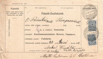 - Pakettikortti Tampere - Kangasniemi 1912 - Pakettikortti Tampere - Kangasniemi 1912