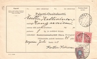 - Pakettikortti Helsinki - Joutsa - Kangasniemi 1911 - Pakettikortti Helsinki - Joutsa - Kangasniemi 1911