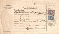 - Pakettikortti Tampere - Kangasniemi 1911 - Pakettikortti Tampere - Kangasniemi 1911
