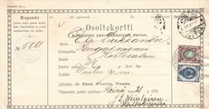 - Pakettikortti Vaasa - Joutsa - Kangasniemi 1910 - Pakettikortti Vaasa - Joutsa - Kangasniemi 1910