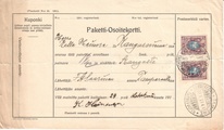 - Pakettikortti Tampere - Kangasniemi 1911 - Pakettikortti Tampere - Kangasniemi 1911