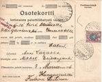 - Pakettikortti Mikkeli - Kuopio - Kangasniemi 1916 - Pakettikortti Mikkeli - Kuopio - Kangasniemi 1916