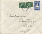 Suomi 1941 - Kuori Tuusula 21.4.44 Asevelimerkki+2x50p Suomi 1941 - Kuori Tuusula 21.4.44 Asevelimerkki+2x50p