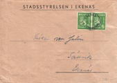 Suomi 1950 - Kuori Ekenäs Tammisaari 15.8.50 M30 2x 6mk vihreä Suomi 1950 - Kuori Ekenäs Tammisaari 15.8.50 M30 2x 6mk vihreä