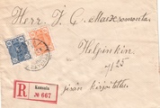 Suomi 1889 - R-kirje Kausala - Helsinki 1896 Vaakunamalli 1889 20p+25p Suomi 1889 - R-kirje Kausala - Helsinki 1896 Vaakunamalli 1889 20p+25p