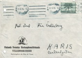 Suomi 1949 - Kuori Helsinki 30.6.49 - Karjaa Maailman metsäkongressi 15mk Suomi 1949 - Kuori Helsinki 30.6.49 - Karjaa Maailman metsäkongressi 15mk