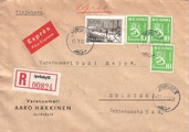 Suomi 1953 - R-kuori pika Jyväskylä 13.1.53 - Helsinki | 50mk Tampere+3x 10mk Suomi 1953 - R-kuori pika Jyväskylä 13.1.53 - Helsinki | 50mk Tampere+3x 10mk