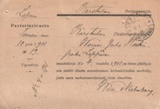 Suomi 1901 - Ilmoituskortti muuttokirjasta Lapualta Karstulan pastorinvirastolle 1901 Suomi 1901 - Ilmoituskortti muuttokirjasta Lapualta Karstulan pastorinvirastolle 1901