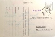 Suomi - Kouma postipysäkkileima - Laitila 11.3.53 tilauskortilla