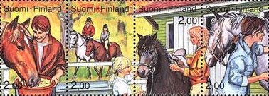 Suomi 1990 - Nuorten harrastuksia, ratsastus 4-rivilö Suomi 1990 - Nuorten harrastuksia, ratsastus 4-rivilö