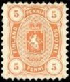 Suomi 1882 - Vaakunamalli 1875/1882 - 5p oranssi, B-hammaste (Leimapaino)