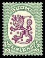 Suomi 1927 - Numerokuusilo 157-5-1929 Saarisen malli m17, 1 1/2mk vihreä/lila, postitorvi W1, hammaste B