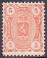 Suomi 1882 - Vaakunamalli 1875/1882 - 5p oranssi, B-hammaste (Leimapaino)