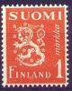 Suomi 1930 - Numerokuusilo 491-1-1942 Leijonamalli m30 1mk oranssi Rosohammaste