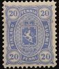 Suomi 1875 - Vaakunamalli 1875/1882 - 20p sininen, A-hammaste (Senaatin paino) Leima peittää melkein