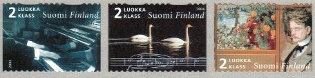 Suomi 2004 - Jean Sibelius - 2lk (3-rivilö) sarja ensipäivä leimattuna