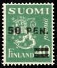 Suomi 1931 - Leijonamalli m30 50p/40p sinert. vihreä lisäpainama tyyppi I Suomi 1931 - Leijonamalli m30 50p/40p sinert. vihreä lisäpainama tyyppi I