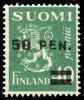 Finland 1931 - Coat of arms lion type m30 50p/40p blue green overprint type I