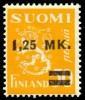 Suomi 1931 - Numerokuusilo 222-6-1931 Leijonamalli m30 1,25mk/50p keltainen, lisäpainama tyyppi I