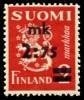 Suomi 1940 - Numerokuusilo 398-2-1940 Leijonamalli m30 2,75mk/2mk karmiinin punainen, lisäpainama