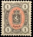 Suomi 1885 - Vaakunamalli 1875/1885 - 1mk harmaa/punainen (Uudet värit)