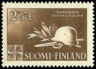 Suomi 1943 - Kansanapu 2mk + 50p - Kypärä ja laakerinlehtiä Suomi 1943 - Kansanapu 2mk + 50p - Kypärä ja laakerinlehtiä