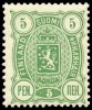 Suomi 1895 - Vaakunamalli 1889 - 5p vihreä, B-hammaste