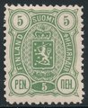 Suomi 1890 - Vaakunamalli 1889 - 5p vihreä, A-hammaste