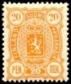 Suomi 1895 - Vaakunamalli 1889 - 20p keltainen B-hammaste Suomi 1895 - Vaakunamalli 1889 - 20p keltainen B-hammaste