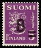 Finland 1946 - Coat of arms lion type m30 8mk/5mk violet, overprint