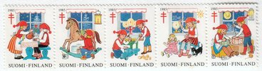 Suomi 1985 - Joulumerkki 1985 Joulutonttuja (5 -rivilö)