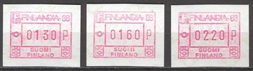 Suomi 1986 - ATM 2 FINLANDIA 88 130, 160, 220 p (31.10.1986) Suomi 1986 - ATM 2 FINLANDIA 88 130, 160, 220 p (31.10.1986)