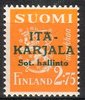 Suomi 1941 - Itä-Karjala m30 2,75 mk keltainen, lisäpainama tummanvihreällä