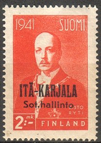 Finland 1942 - East Karelia Risto Ryti 3/6 2 mk, red orange