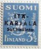 Suomi 1941 - Itä-Karjala m30 3 1/2 mk vaalean harmaan sininen, lisäpainama musta, tyyppi II Suomi 1941 - Itä-Karjala m30 3 1/2 mk vaalean harmaan sininen, lisäpainama musta, tyyppi II
