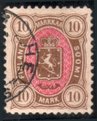 Suomi 1885 - Vaakunamalli 1875/1885 - 10mk ruskea/punainen (Uudet värit) Harvinainen!