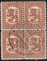 Finland 1918 - Coat of arms lion Vaasa type m18 50 p reddish brown block of four