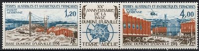 Ranskan Antarktis 1976 - Dumont d'Urville Base gutter pair (2+label)