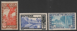 Ranskan Guayana 1944 - Definitives Archer, boat, building (3) Ranskan Guayana 1944 - Definitives Archer, boat, building (3)