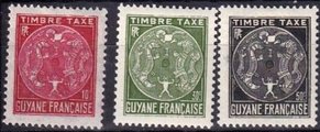 Ranskan Guayana 1947 - French Guyana, postage due 1947 10c 30c 50c (3) Ranskan Guayana 1947 - French Guyana, postage due 1947 10c 30c 50c (3)